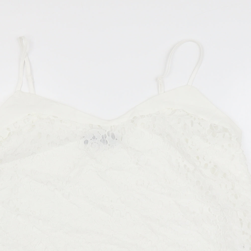 TU Womens White Polyester Basic Tank Size 12 V-Neck - Lace Detail