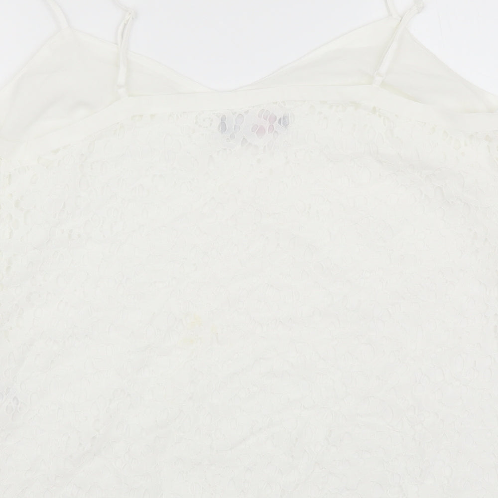 TU Womens White Polyester Basic Tank Size 12 V-Neck - Lace Detail