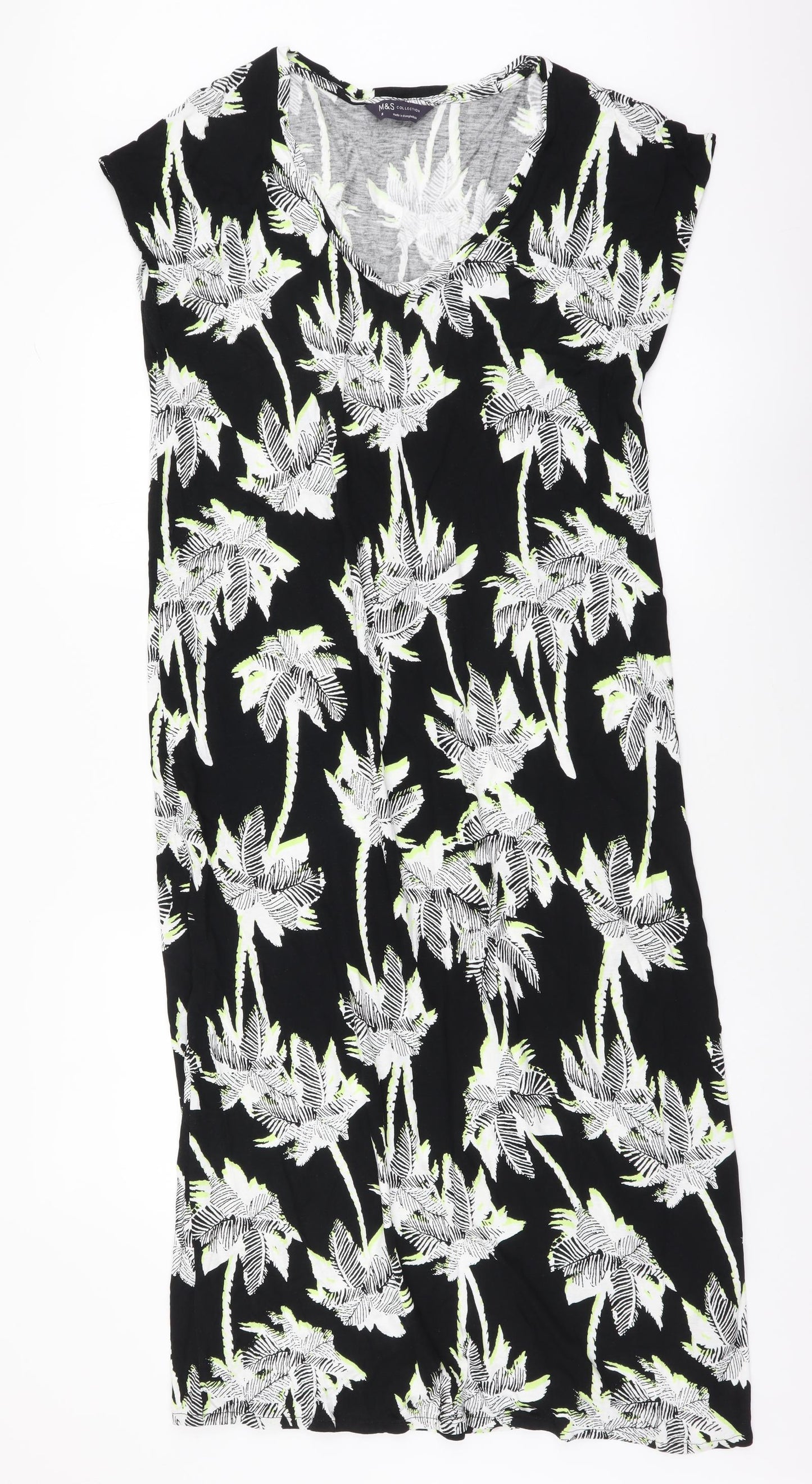 Marks and Spencer Womens Black Floral Viscose Sheath Size M Sweetheart Pullover