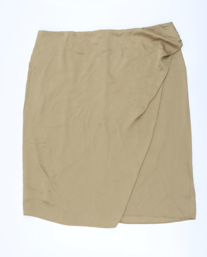 Marks and Spencer Womens Brown Polyester Wrap Skirt Size 22 Zip