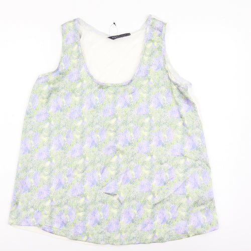 Marks and Spencer Womens Green Geometric Viscose Basic Tank Size 8 Round Neck