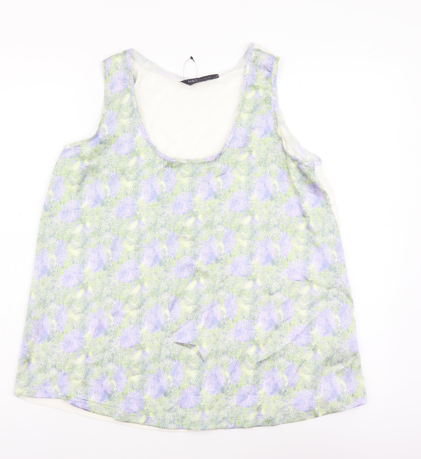 Marks and Spencer Womens Green Geometric Viscose Basic Tank Size 8 Round Neck
