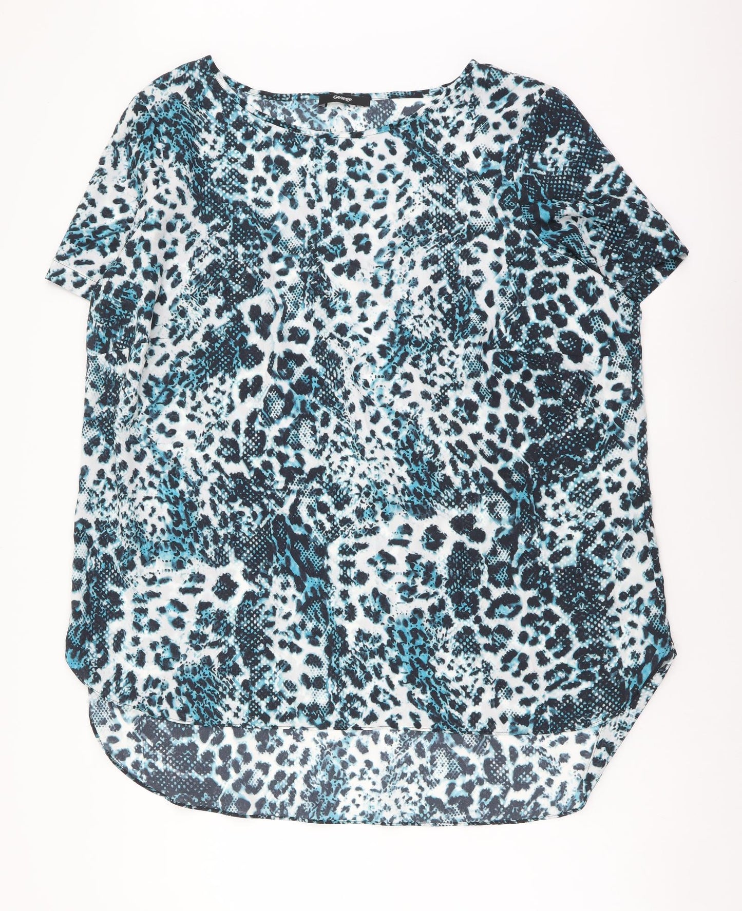 George Womens Blue Animal Print Polyester Tunic Blouse Size 20 Round Neck