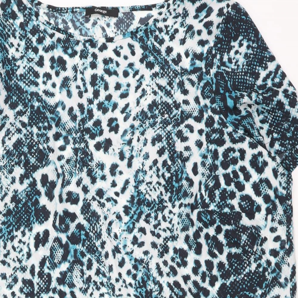 George Womens Blue Animal Print Polyester Tunic Blouse Size 20 Round Neck