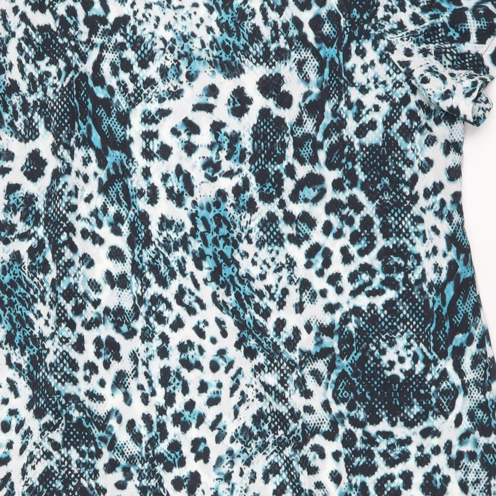 George Womens Blue Animal Print Polyester Tunic Blouse Size 20 Round Neck