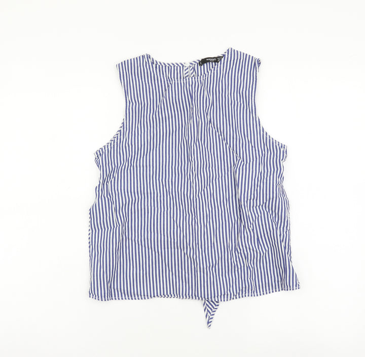 Mango Womens Blue Striped Cotton Wrap Tank Size XS Round Neck