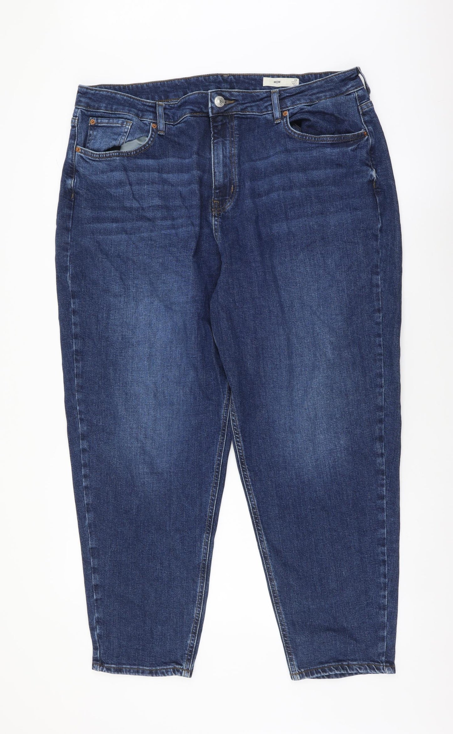 Marks and Spencer Womens Blue Cotton Mom Jeans Size 20 L27 in Regular Button - Short Length