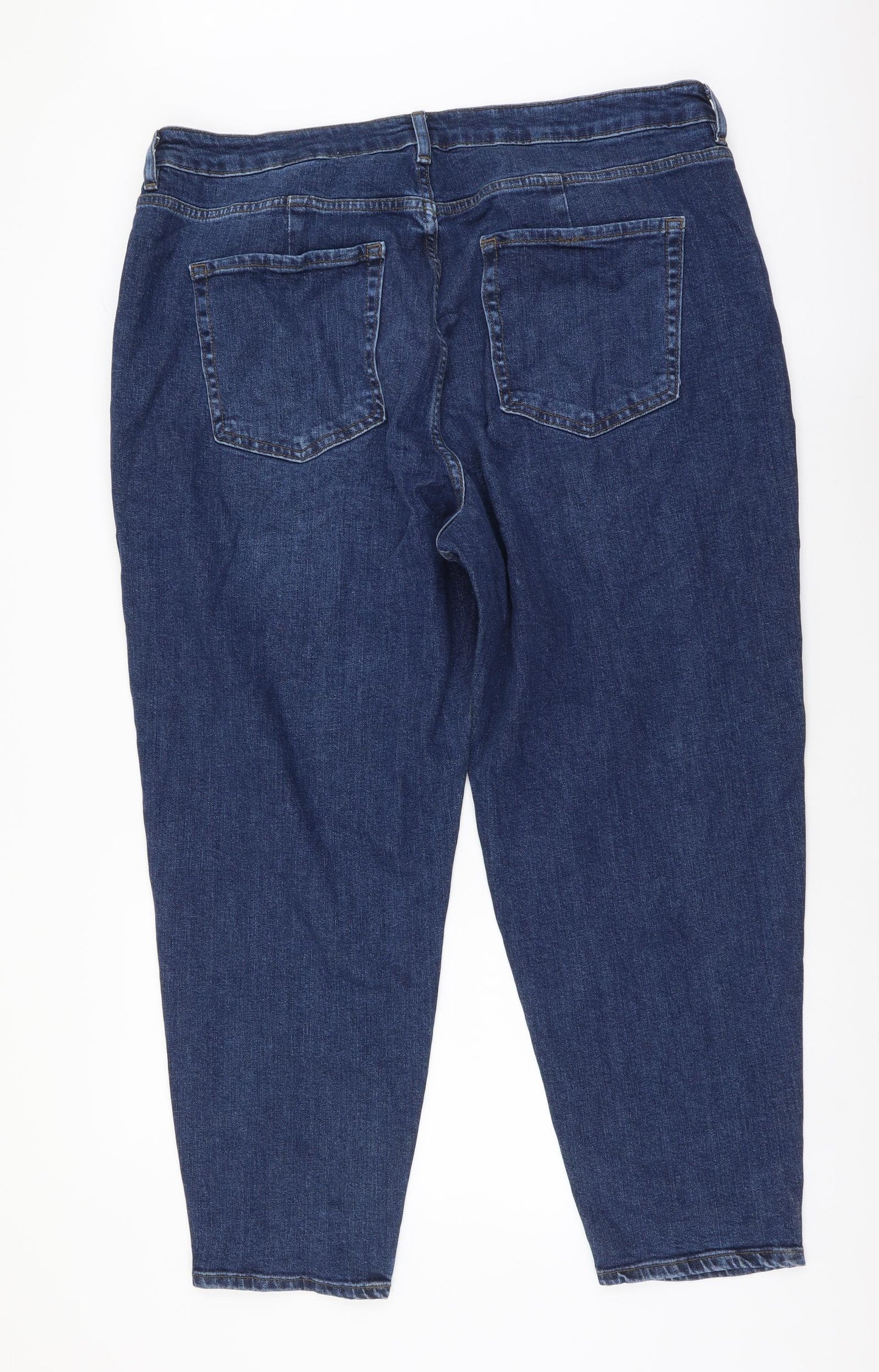 Marks and Spencer Womens Blue Cotton Mom Jeans Size 20 L27 in Regular Button - Short Length
