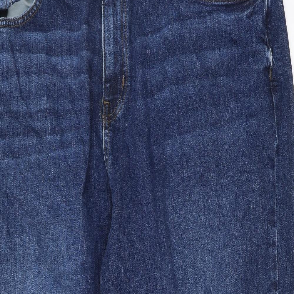 Marks and Spencer Womens Blue Cotton Mom Jeans Size 20 L27 in Regular Button - Short Length