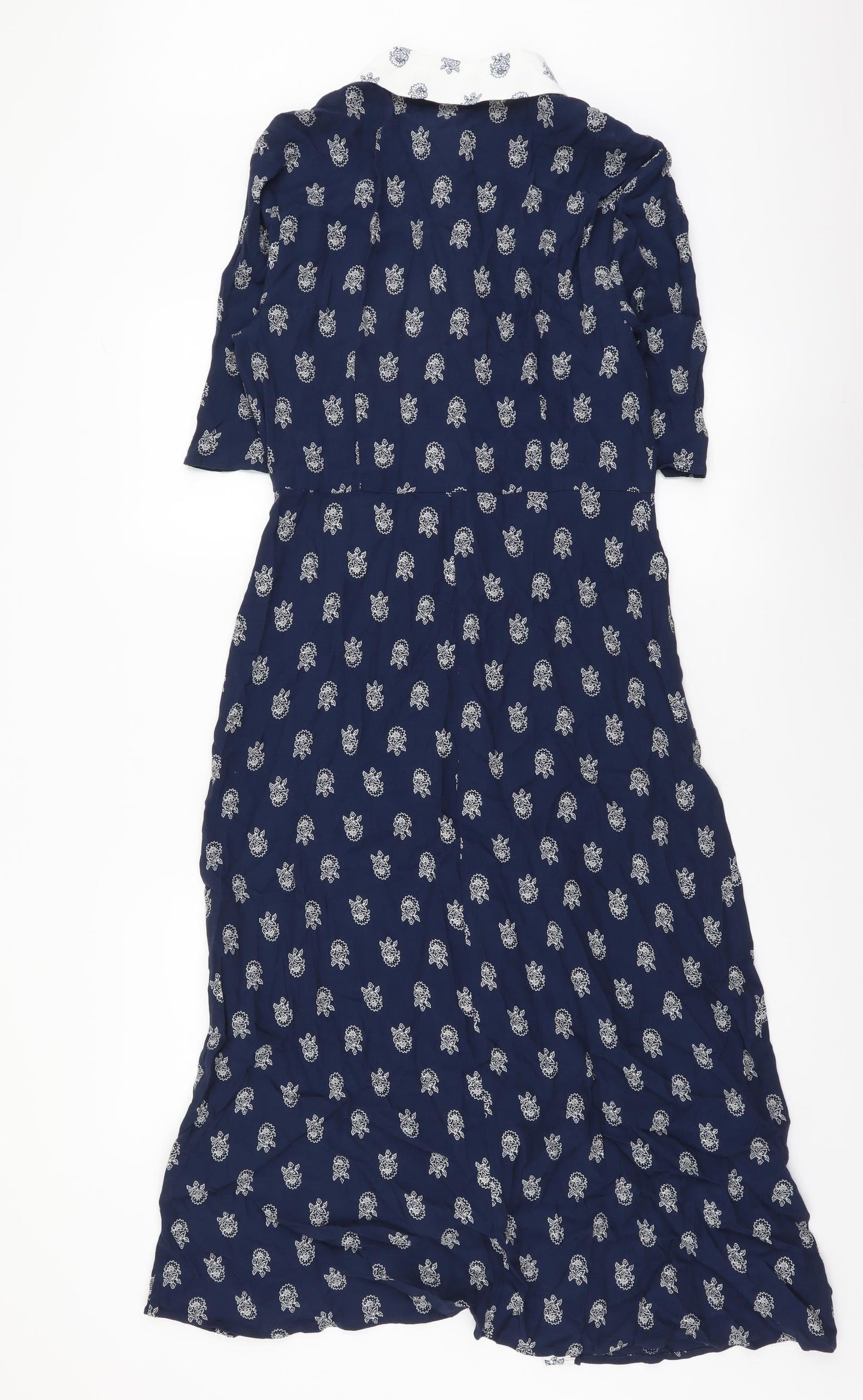 Marks and Spencer Womens Blue Floral Viscose Shirt Dress Size 8 Collared Button