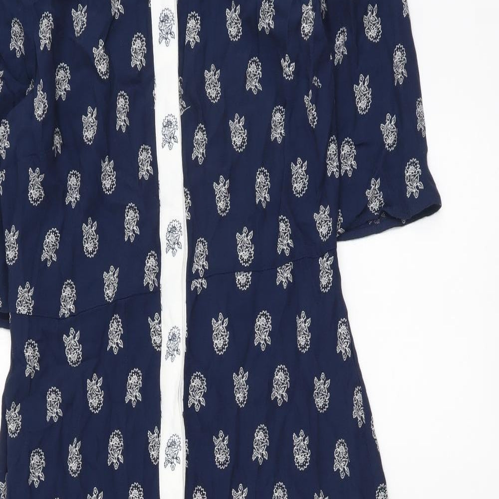Marks and Spencer Womens Blue Floral Viscose Shirt Dress Size 8 Collared Button