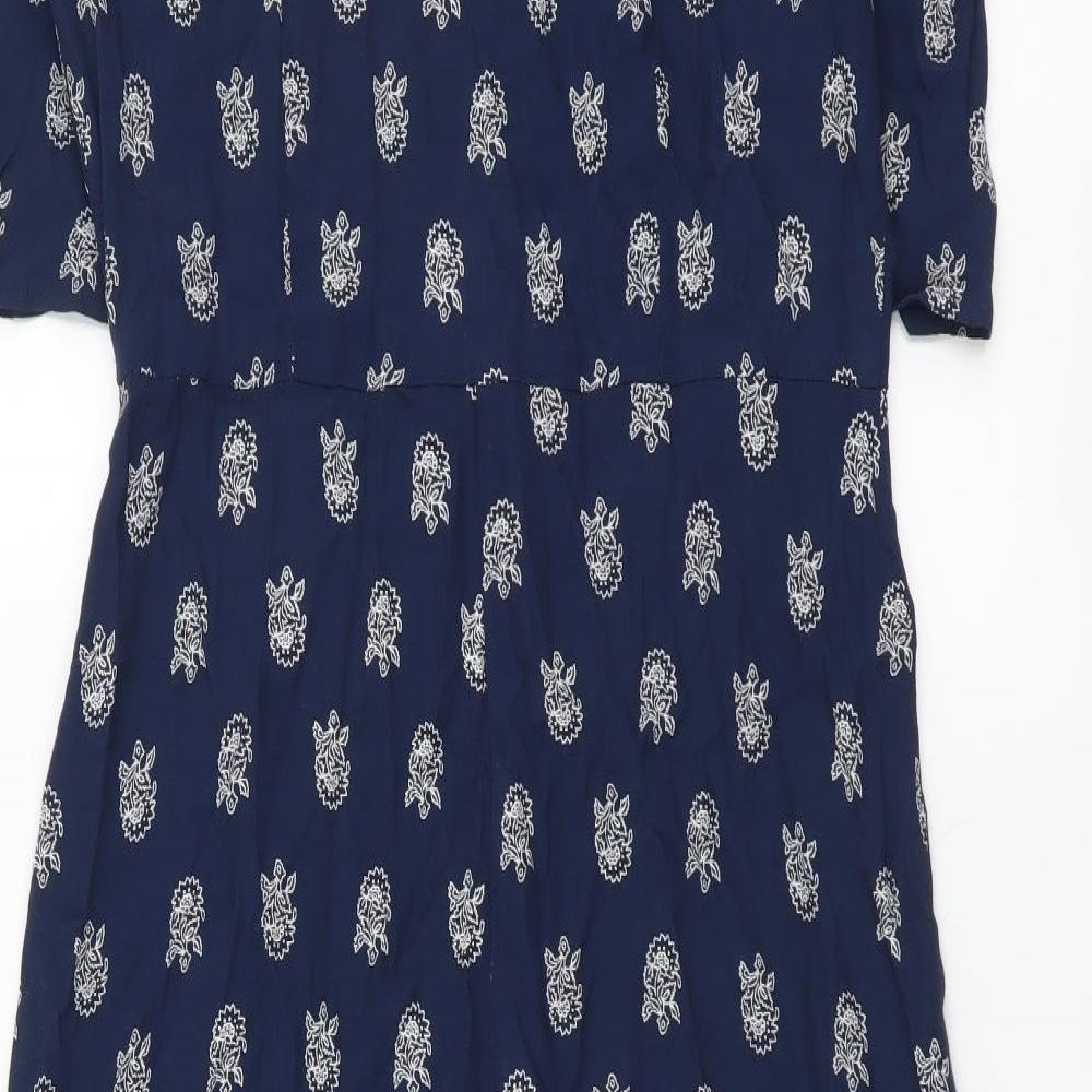 Marks and Spencer Womens Blue Floral Viscose Shirt Dress Size 8 Collared Button