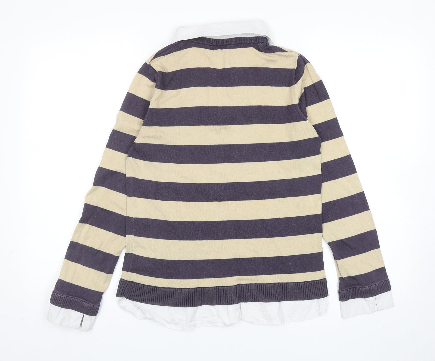 NEXT Womens Blue V-Neck Striped Cotton Pullover Jumper Size 12 - Collar