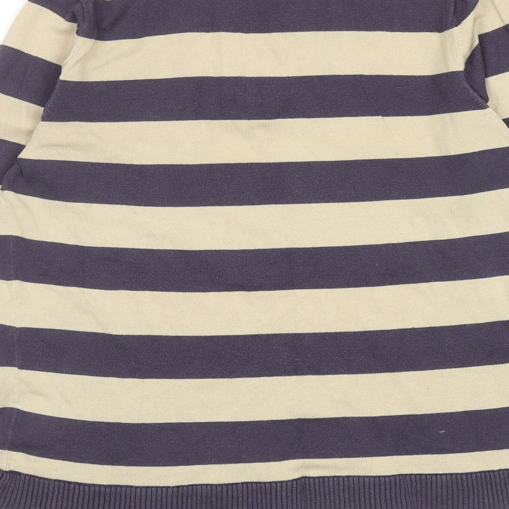 NEXT Womens Blue V-Neck Striped Cotton Pullover Jumper Size 12 - Collar