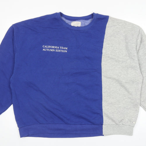 Pull&Bear Girls Blue Colourblock Cotton Pullover Sweatshirt Size L Pullover