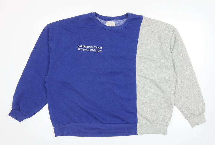 Pull&Bear Girls Blue Colourblock Cotton Pullover Sweatshirt Size L Pullover