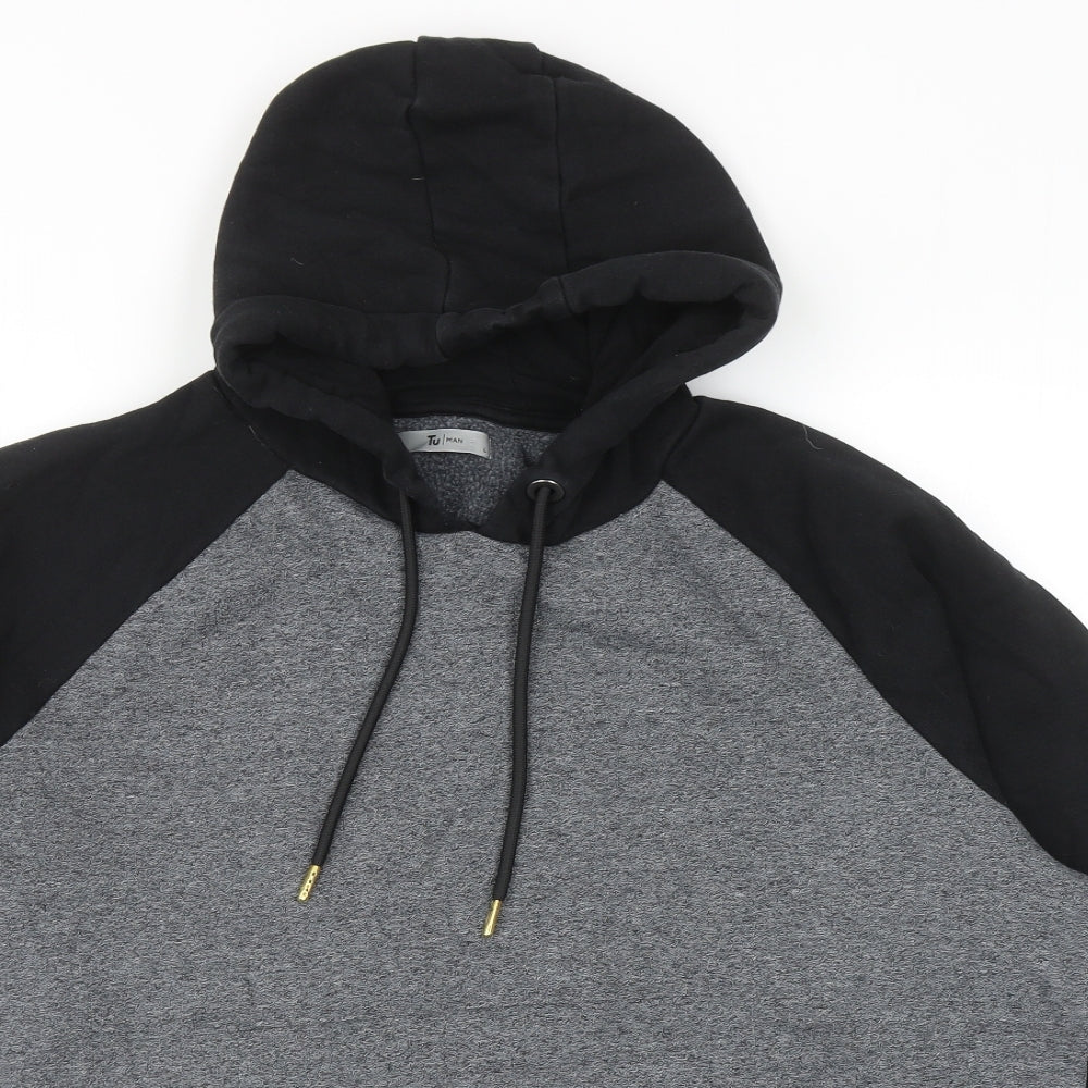 TU Mens Grey Cotton Pullover Hoodie Size L
