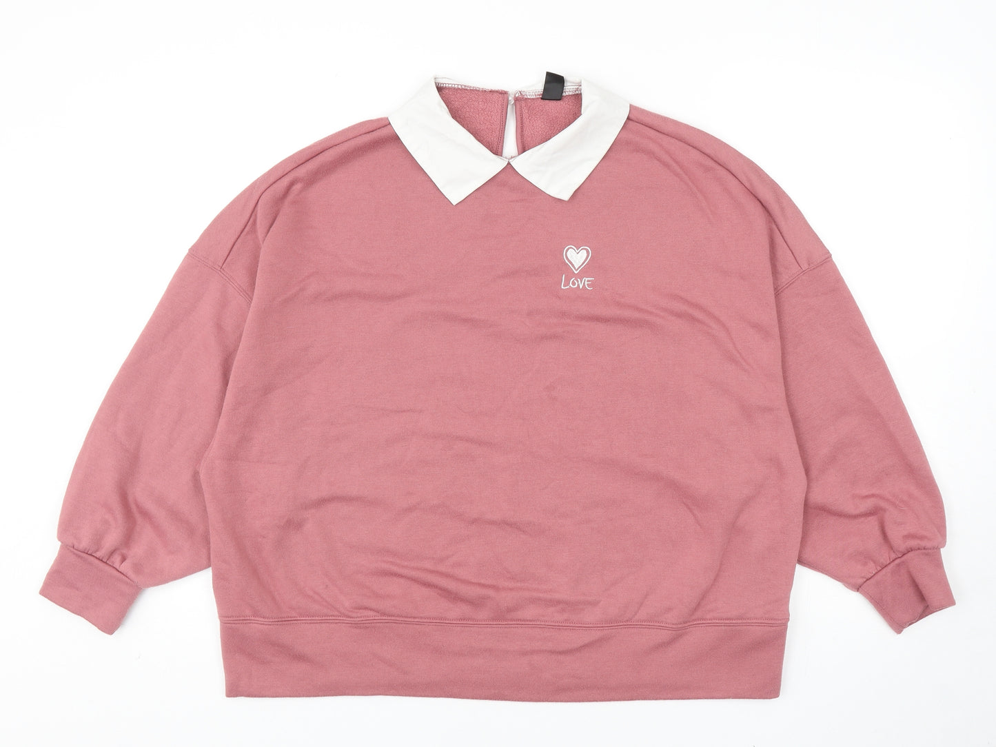 SheIn Womens Pink Polyester Pullover Sweatshirt One Size Button - Love