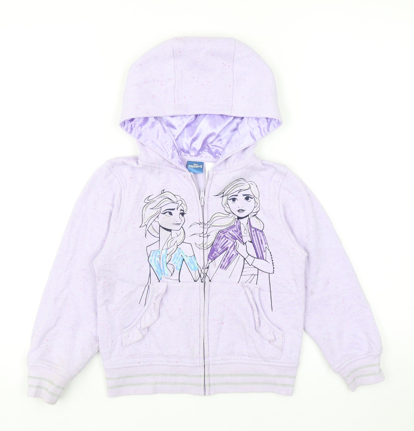 Costco Girls Purple Herringbone Cotton Full Zip Hoodie Size 6 Years Zip - Frozen