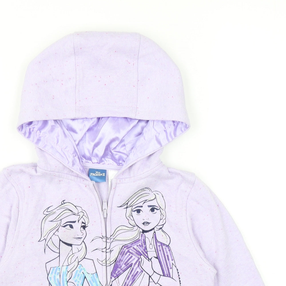 Costco Girls Purple Herringbone Cotton Full Zip Hoodie Size 6 Years Zip - Frozen