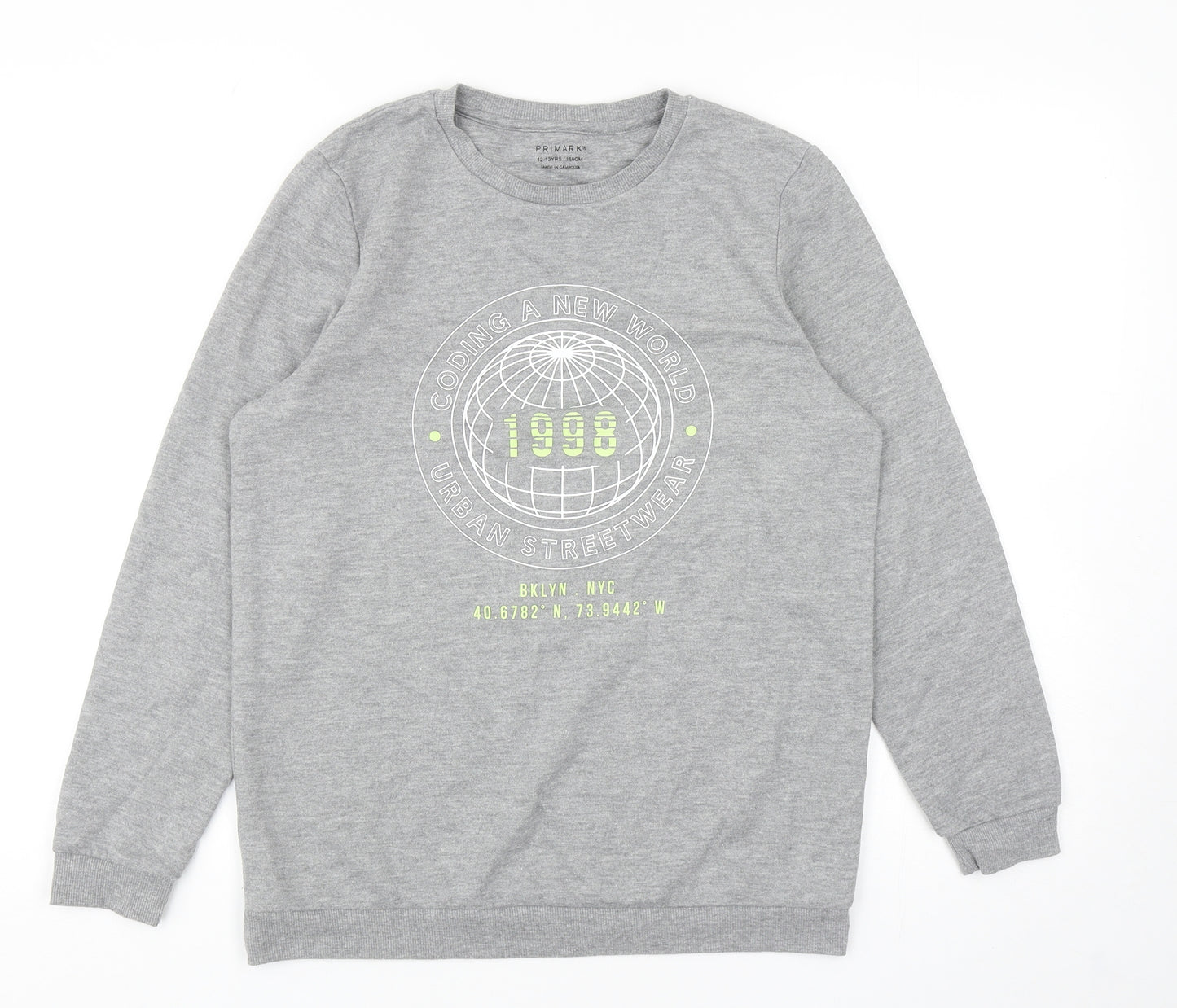 Primark Boys Grey Cotton Pullover Sweatshirt Size 12-13 Years Pullover