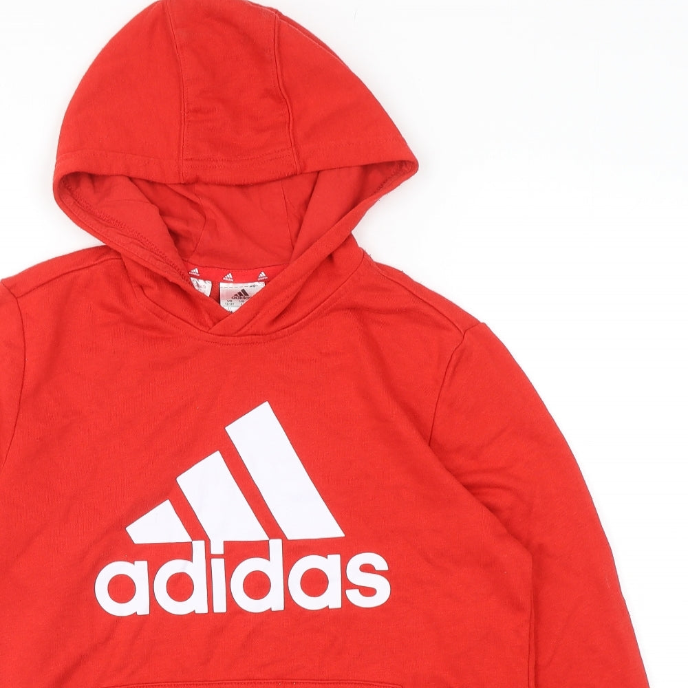 adidas Boys Red Cotton Pullover Hoodie Size 13-14 Years Pullover