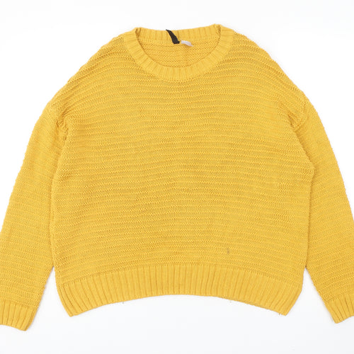 Divided by H&M Womens Yellow Round Neck Acrylic Pullover Jumper Size L