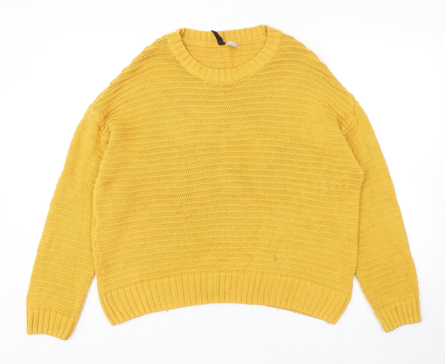 Divided by H&M Womens Yellow Round Neck Acrylic Pullover Jumper Size L