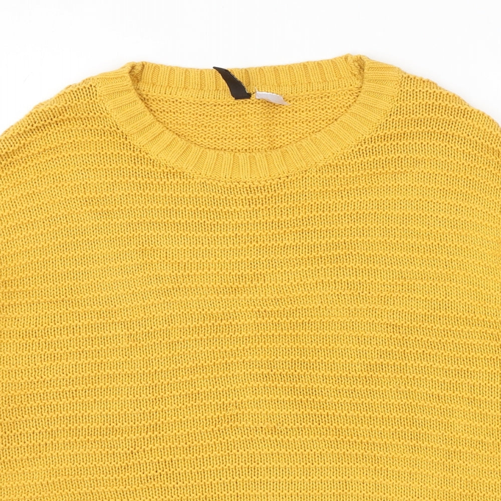 Divided by H&M Womens Yellow Round Neck Acrylic Pullover Jumper Size L
