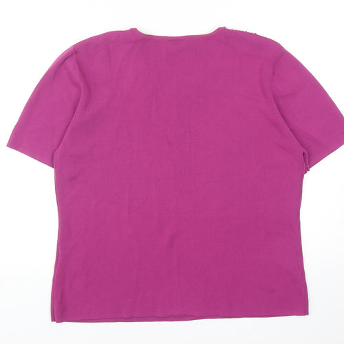Roman Womens Purple Viscose Basic T-Shirt Size L Round Neck