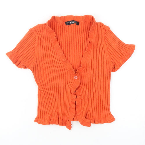SheIn Womens Orange V-Neck Viscose Cardigan Jumper Size S
