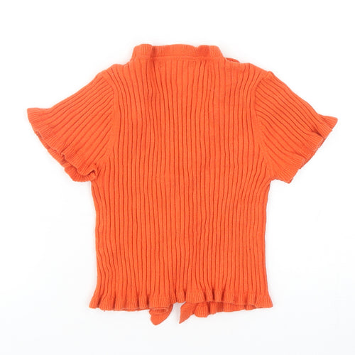 SheIn Womens Orange V-Neck Viscose Cardigan Jumper Size S