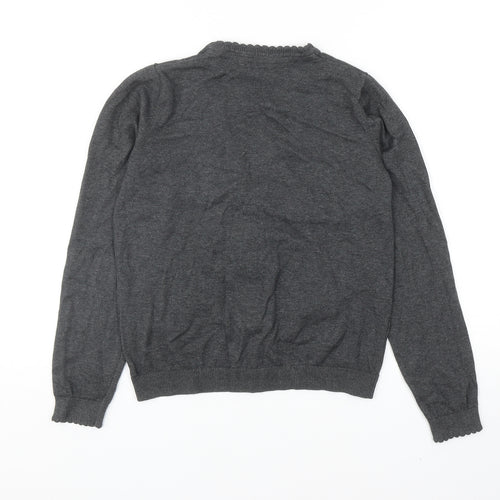 Marks and Spencer Girls Grey V-Neck Cotton Cardigan Jumper Size 11-12 Years Button