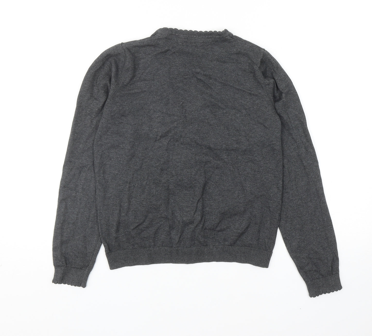 Marks and Spencer Girls Grey V-Neck Cotton Cardigan Jumper Size 11-12 Years Button