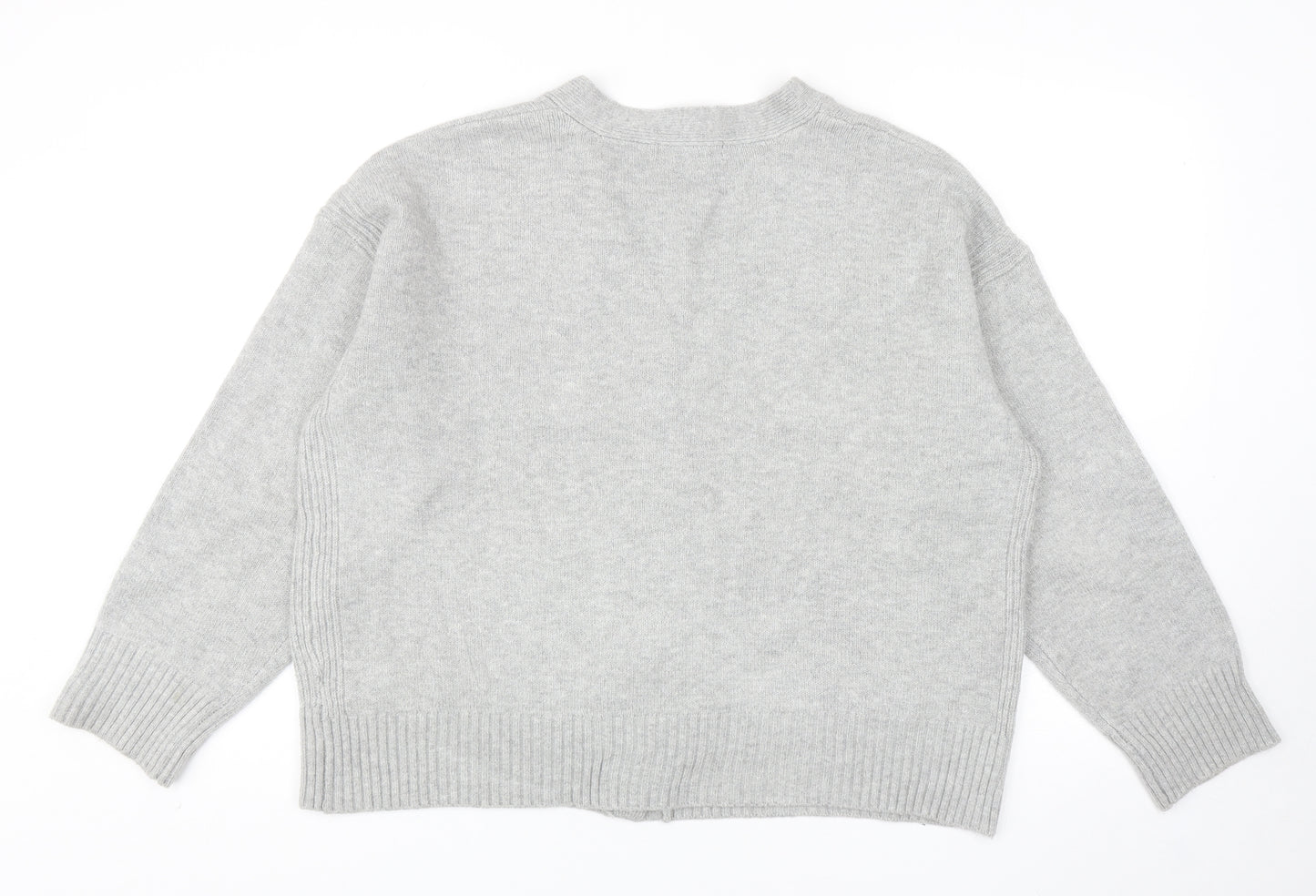 Marks and Spencer Womens Grey V-Neck Polyester Cardigan Jumper Size L