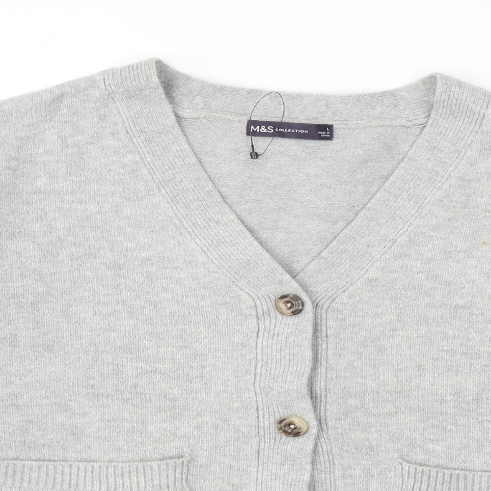Marks and Spencer Womens Grey V-Neck Polyester Cardigan Jumper Size L