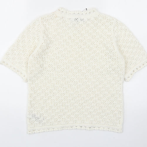 Marks and Spencer Womens White Round Neck Cotton Pullover Jumper Size S