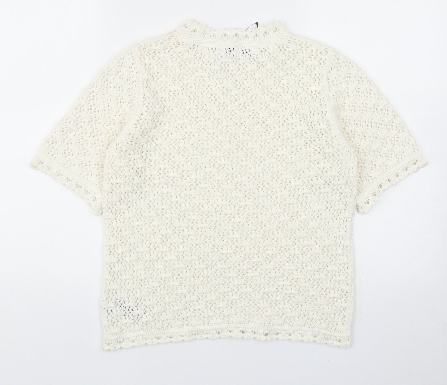 Marks and Spencer Womens White Round Neck Cotton Pullover Jumper Size S