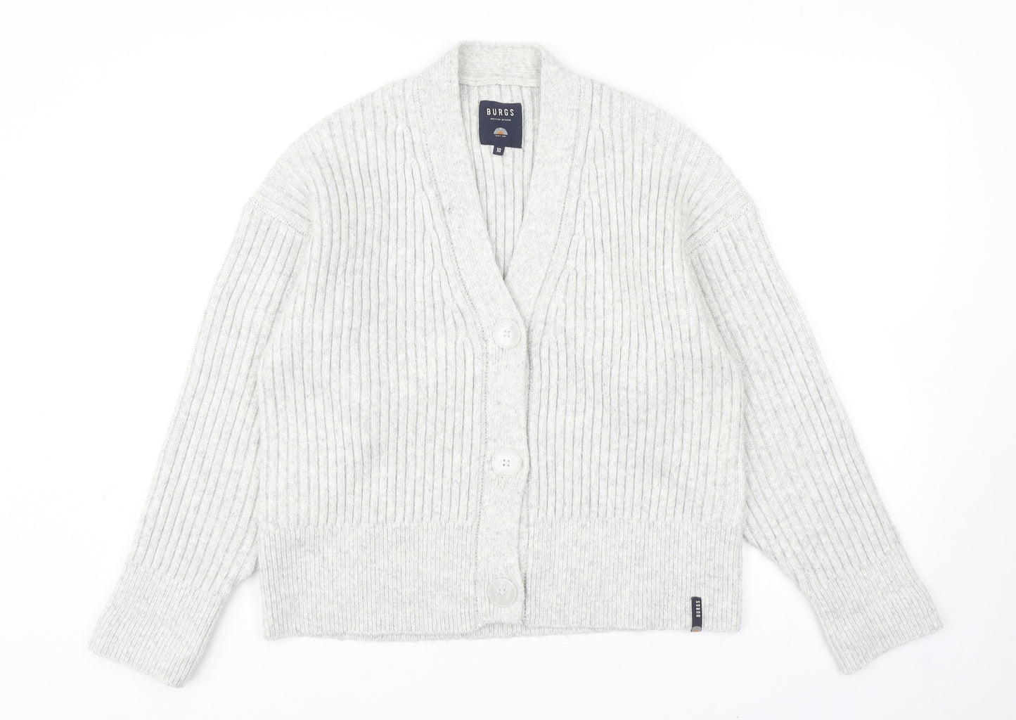 Burgs Womens Grey V-Neck Polyester Cardigan Jumper Size 10