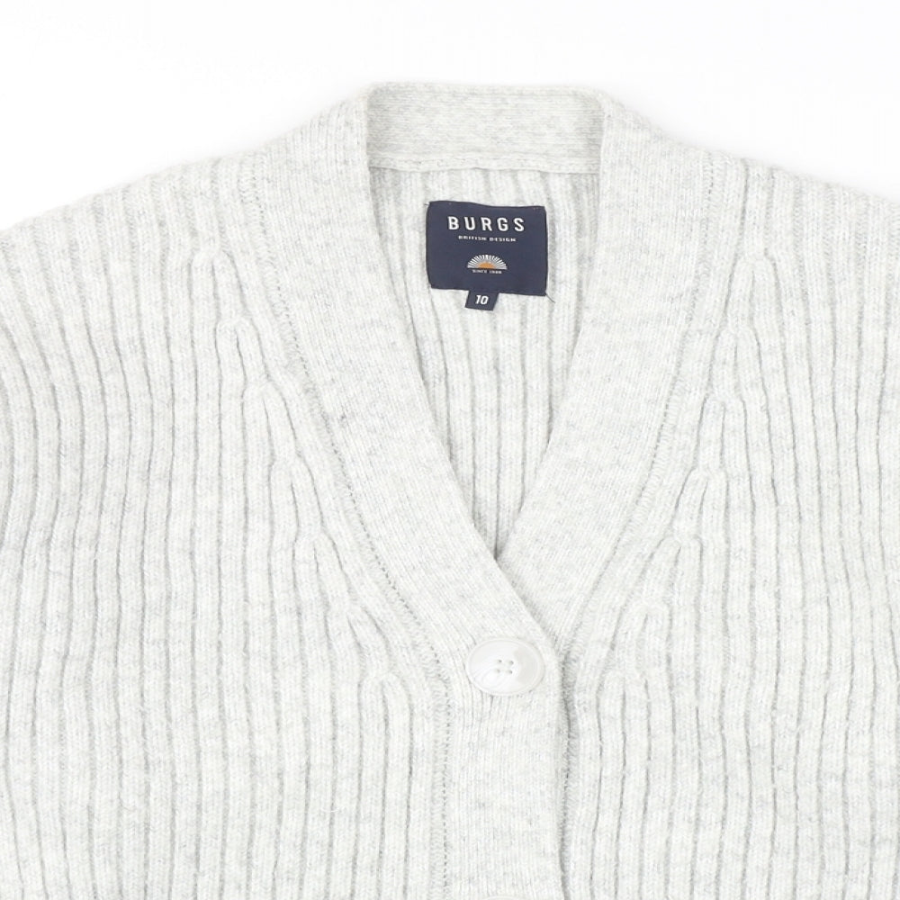 Burgs Womens Grey V-Neck Polyester Cardigan Jumper Size 10