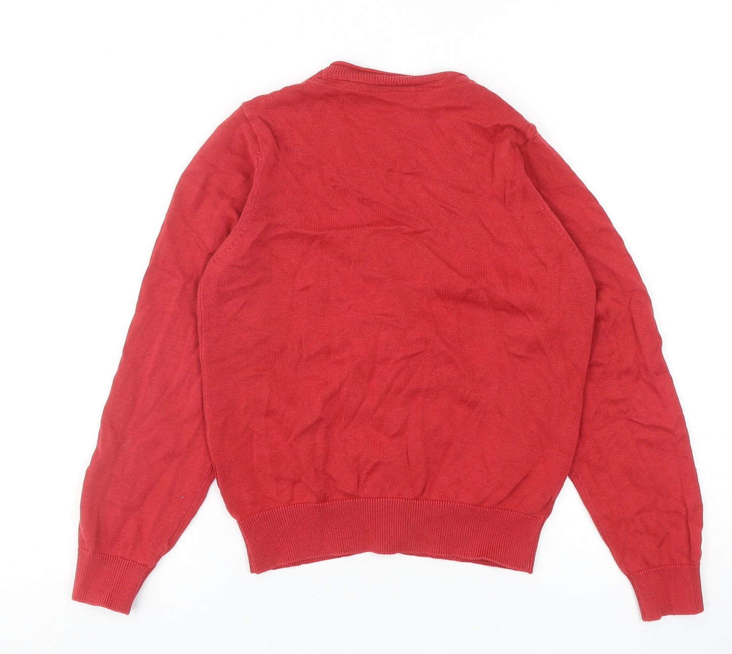 Marks and Spencer Girls Red V-Neck Cotton Cardigan Jumper Size 8-9 Years Button