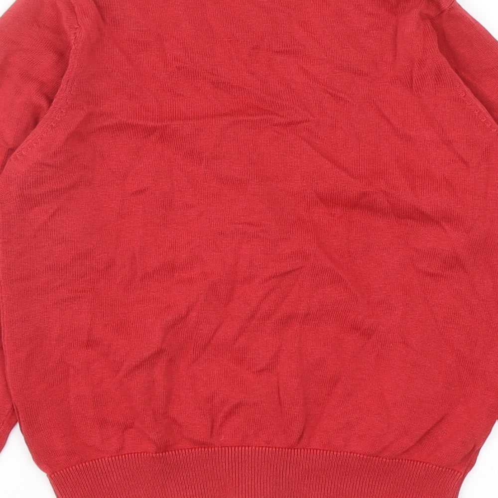 Marks and Spencer Girls Red V-Neck Cotton Cardigan Jumper Size 8-9 Years Button