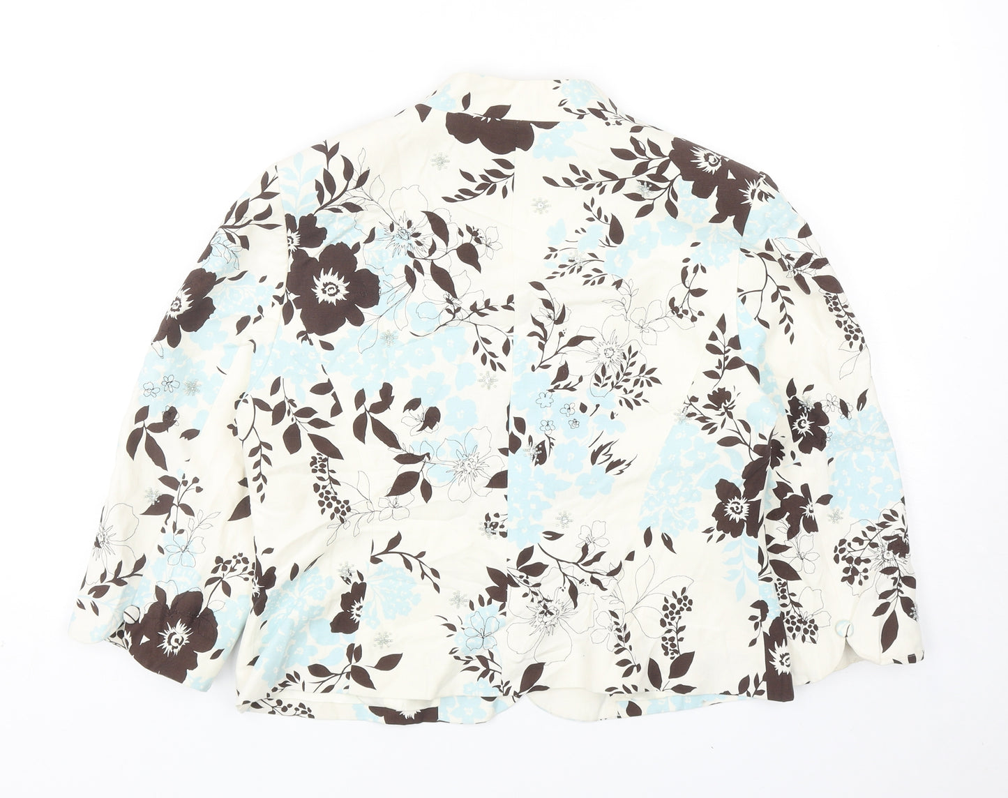 CC Womens Ivory Floral Silk Jacket Blazer Size 14