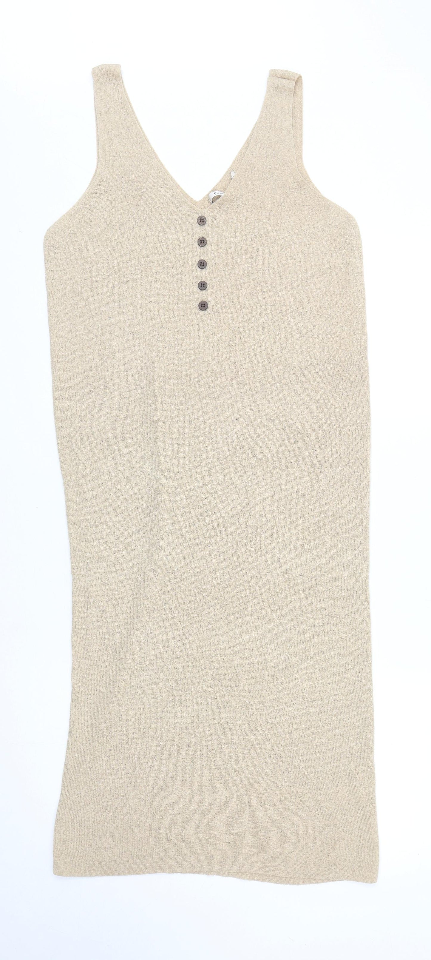TU Womens Beige Acrylic Tank Dress Size 14 V-Neck Pullover