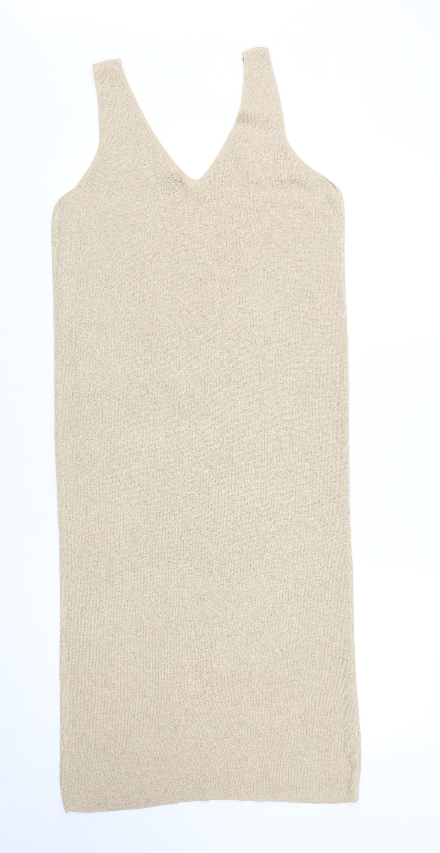 TU Womens Beige Acrylic Tank Dress Size 14 V-Neck Pullover