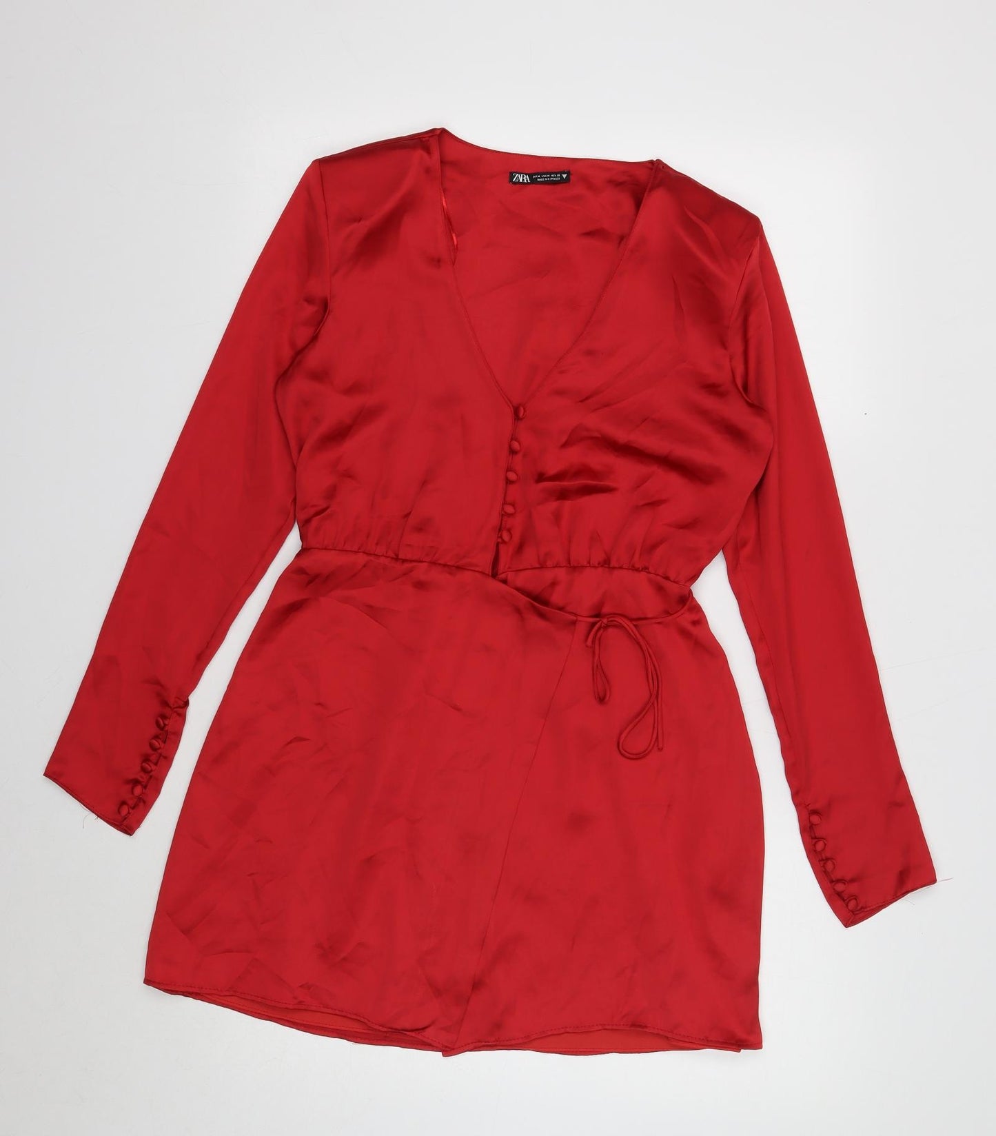 Zara Womens Red Polyester Mini Size 12 V-Neck Button
