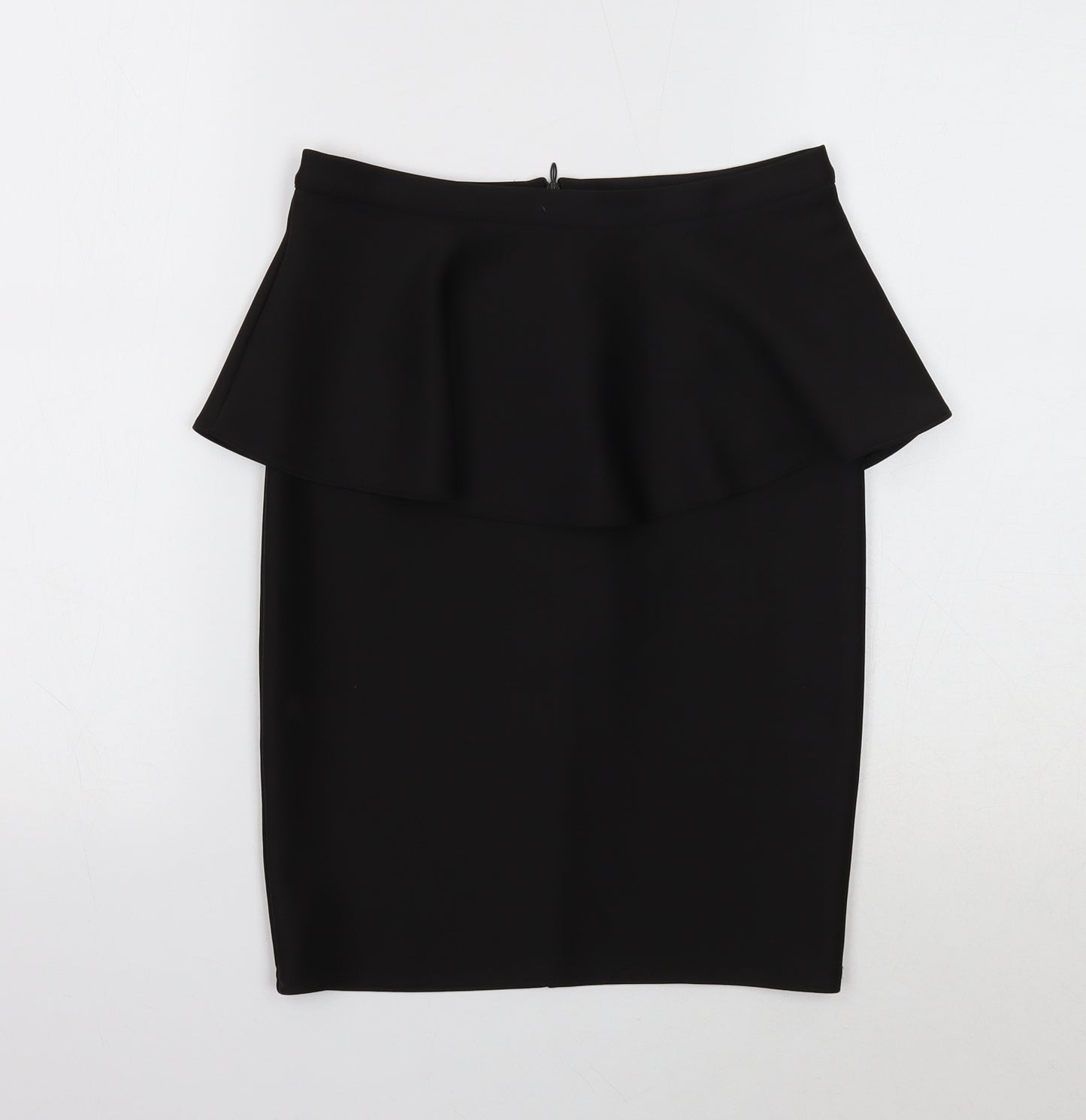 Topshop Womens Black Polyester A-Line Skirt Size 8 Zip - Peplum Style