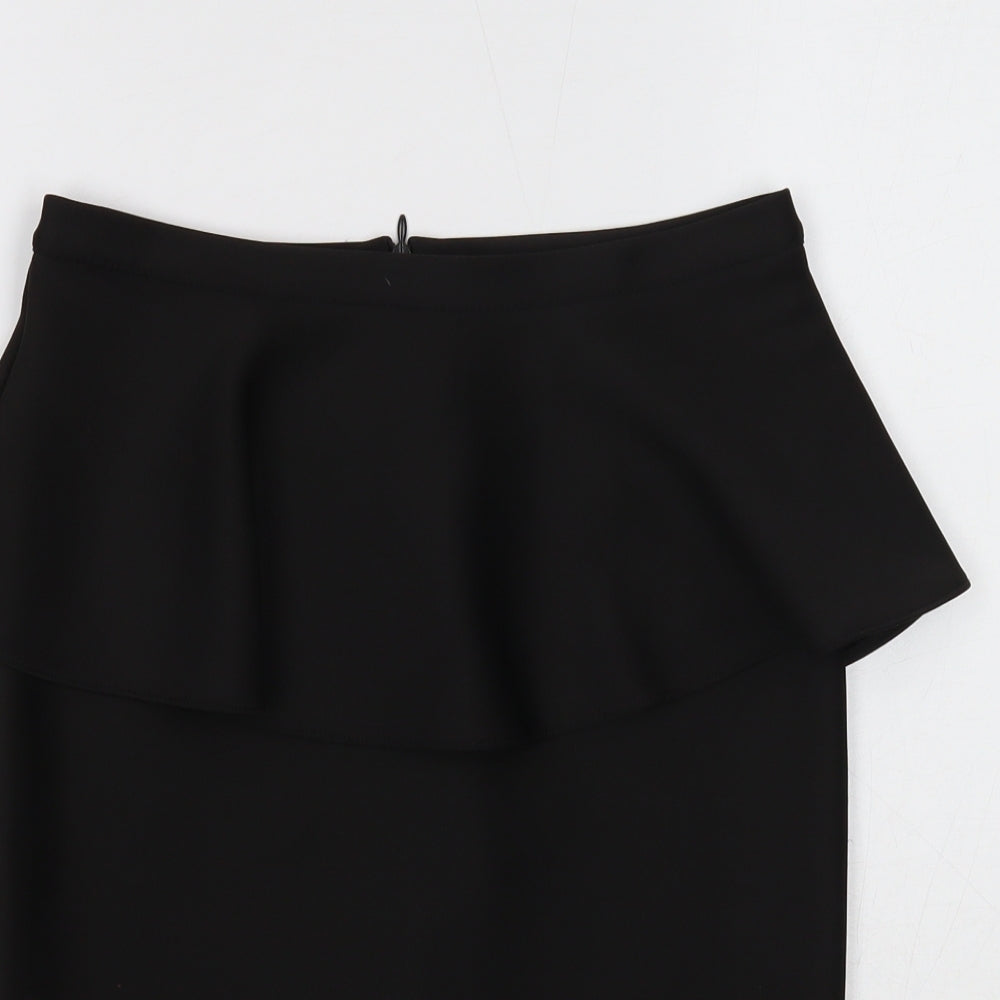 Topshop Womens Black Polyester A-Line Skirt Size 8 Zip - Peplum Style