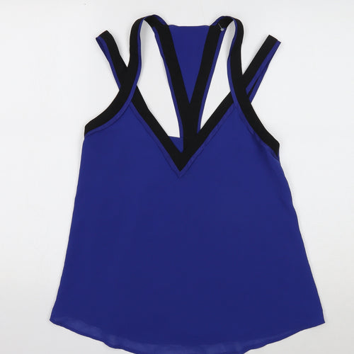 Seduce Womens Blue Polyester Basic Blouse Size 6 V-Neck