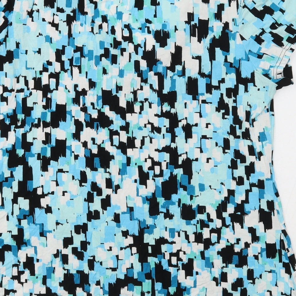 BM Womens Blue Geometric Viscose Basic T-Shirt Size 16 V-Neck